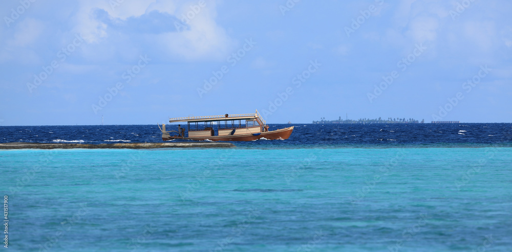 tourist ship floats in the Indian Ocean