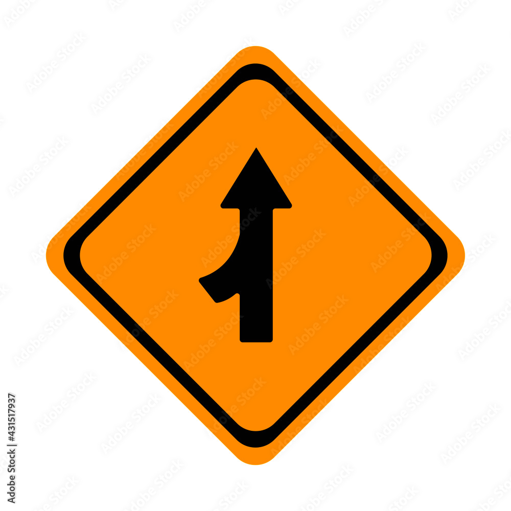 Warning traffic sign, Traffic merges from left Warning traffic sign, Traffic merges from left