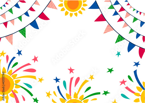 Festa Junina background. Brazilian National Festival. Vector illustration with flags, salutes.