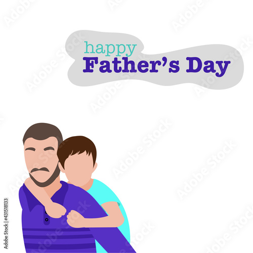 Son holding his father on both left and right hand.Young Daddy wearing blue long sleeve shirt and son happy spending time together in white background. Vector flat design concept for Father’s Day .