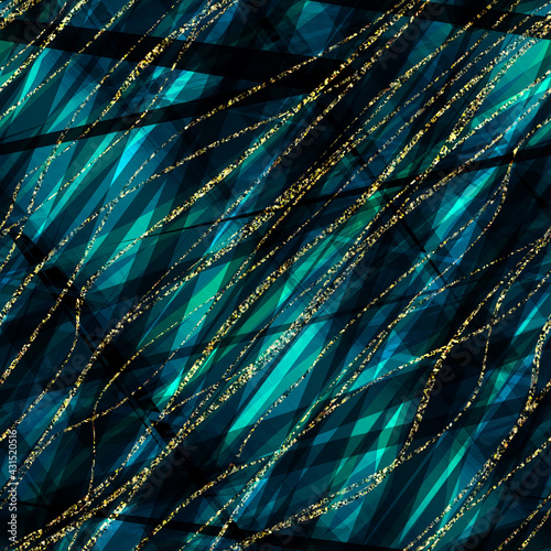 Blue seamless texture with golden streaks