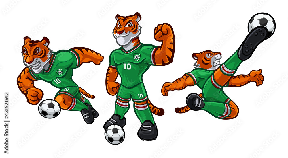 set of cartoon tigers for soccer team set of cartoon tigers for soccer team