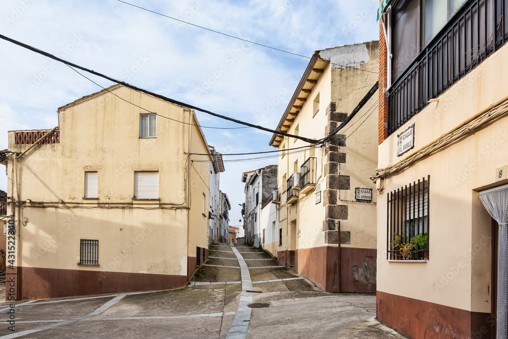 Image of the streets, buildings, typical architecture and monuments of the town of Robledillo de la Vera in Extremadura
