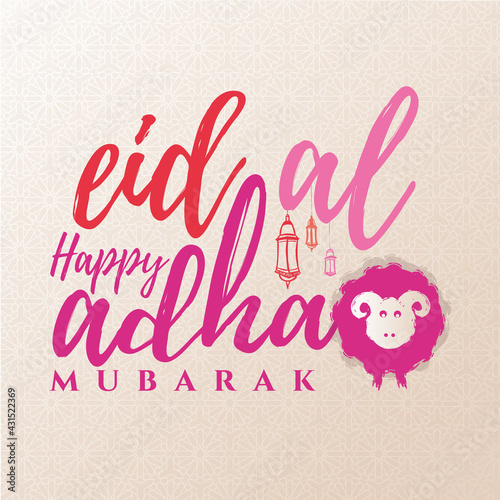 Eid al-Adha vector illustration. Muslim holiday Eid al-Adha. sacrifice ram white and black sheep. graphic design decoration kurban bayrami. month lamb and lamp.Translation from Arabic: Eid al-Adha