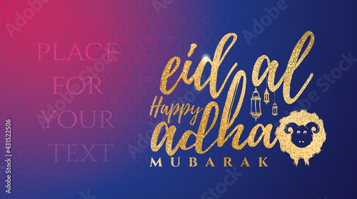 Eid al-Adha vector illustration. Muslim holiday Eid al-Adha. sacrifice ram white and black sheep. graphic design decoration kurban bayrami. month lamb and lamp.Translation from Arabic: Eid al-Adha