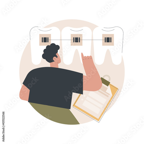 Dental braces abstract concept vector illustration. Dental procedure, braces correction method, crowded teeth treatment, orthodontic problem, teeth aligner and retainer, bracket abstract metaphor.