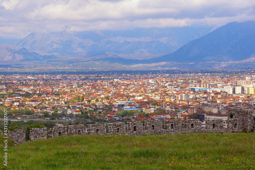 Albania. Beautiful view of Shkoder city from ancient fortress of Rozafa Castle