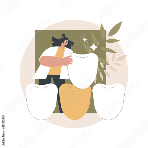Dental veneers abstract concept vector illustration. Veneer placement, dental beauty solution, teeth aesthetics, cosmetic dentistry service, orthodontic clinic, celebrity smile abstract metaphor.