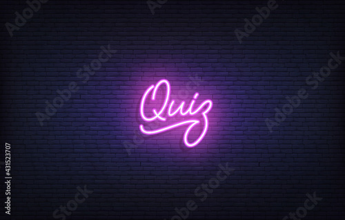 Quiz neon sign. Glowing neon lettering Quiz template