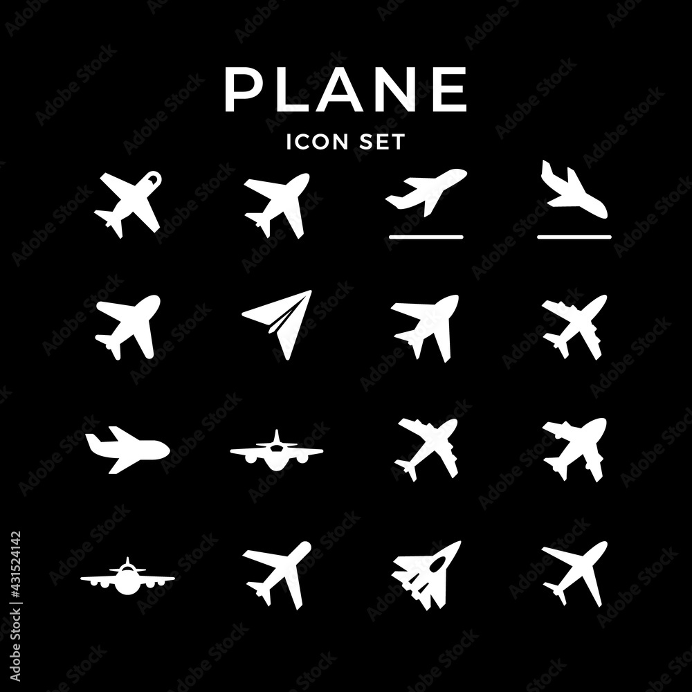 Set glyph icons of plane Set glyph icons of plane