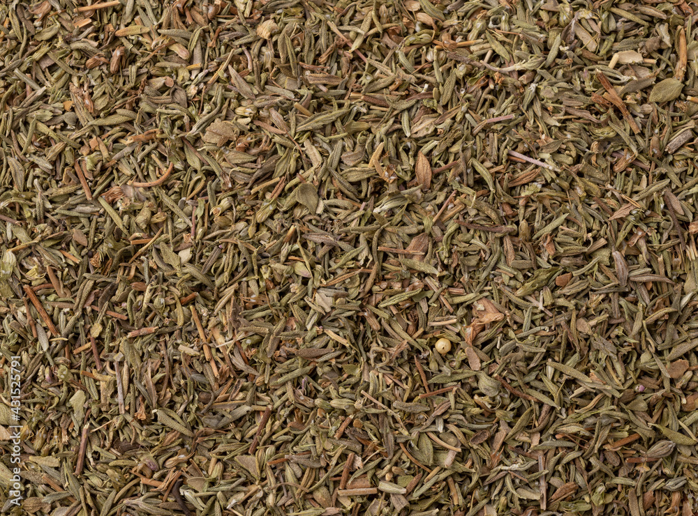 Top view, closeup of dried thyme. Food backdrop Top view, closeup of dried thyme. Food backdrop