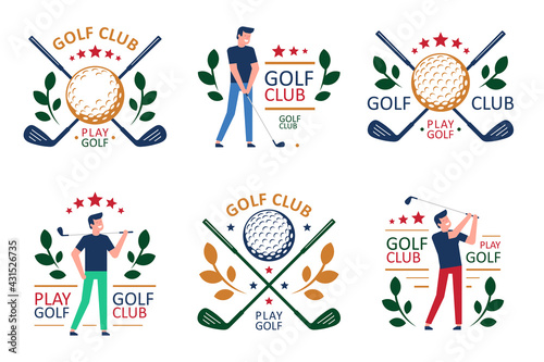 Golf club logo. Golfer sports equipment. flat style. isolated on white background