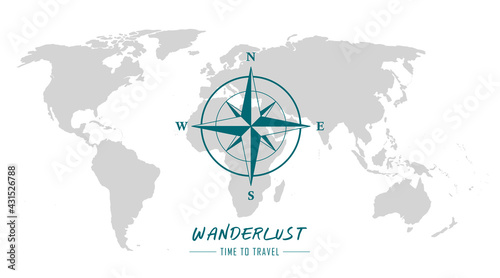 Bild auf Leinwand world map with compass wind rose wanderlust travel