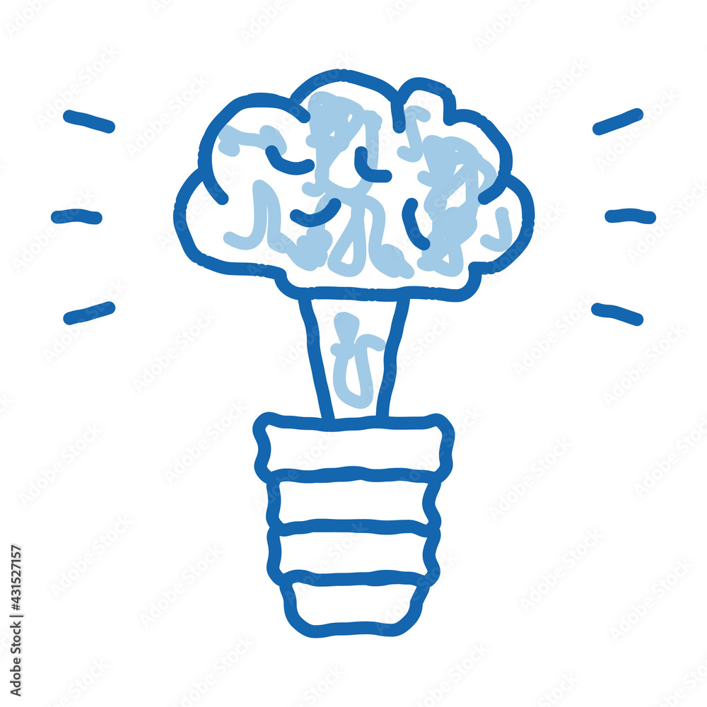 Brain Idea Lamp doodle icon hand drawn illustration Brain Idea Lamp doodle icon hand drawn illustration