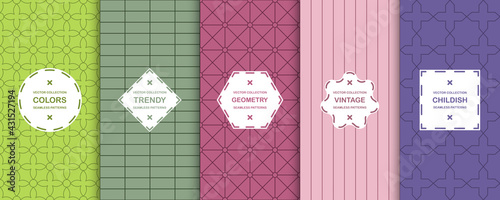 Set of vector seamless colorful ornamental patterns - geometric bright textures. Repeatable vibrant oriental backgrounds