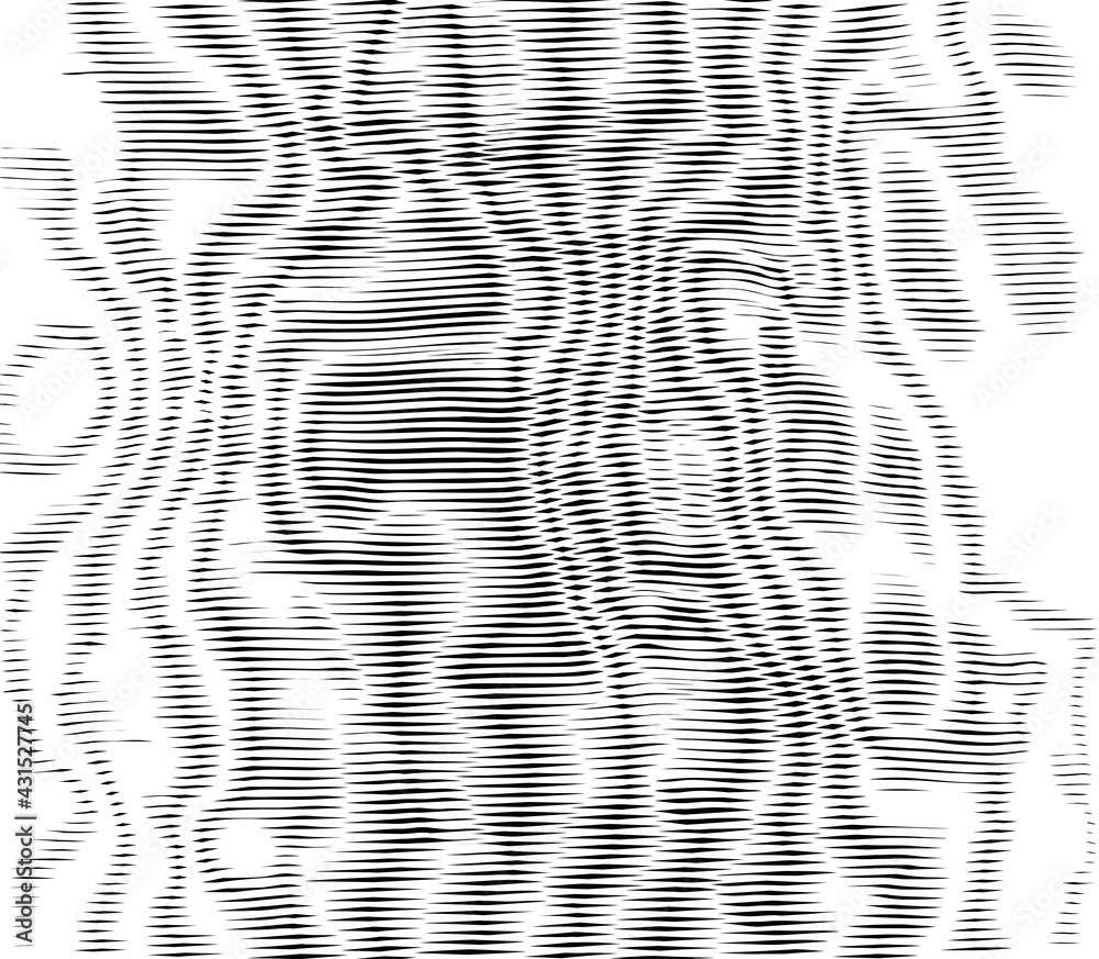 Moire background. Abstract dynamical rippled surface, visual halftone 3D effect, illusion of movement, curvature. Vector texture - obrazy, fototapety, plakaty 
