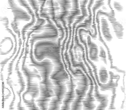 Moire background. Abstract dynamical rippled surface, visual halftone 3D effect, illusion of movement, curvature. Vector texture photo