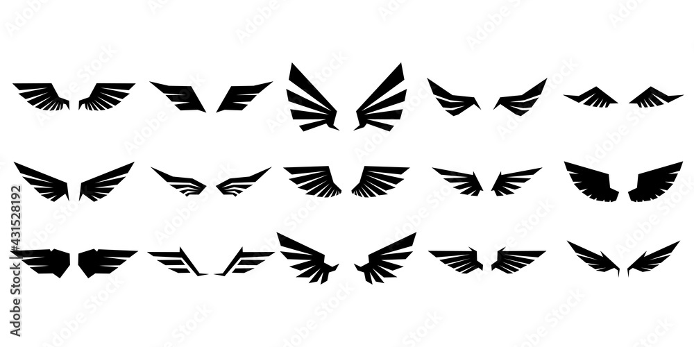 Fototapeta premium Set of wings silhouette