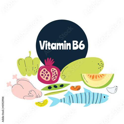 The main food sources of vitamin B6. Healthy food concept.