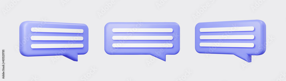 Purple 3d bubble talks set isolated on gray background. Glossy purple speech bubbles, dialogue, messenger shapes. 3D render vector icons for social media or website Purple 3d bubble talks set isolated on gray background. Glossy purple speech bubbles, dialogue, messenger shapes. 3D render vector icons for social media or website