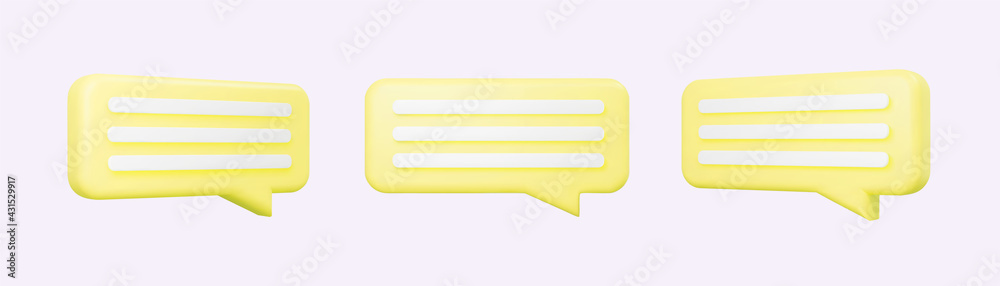 Yellow 3d bubble talks set isolated on gray background. Glossy yellow speech bubbles, dialogue, messenger shapes. 3D render vector icons for social media or website Yellow 3d bubble talks set isolated on gray background. Glossy yellow speech bubbles, dialogue, messenger shapes. 3D render vector icons for social media or website