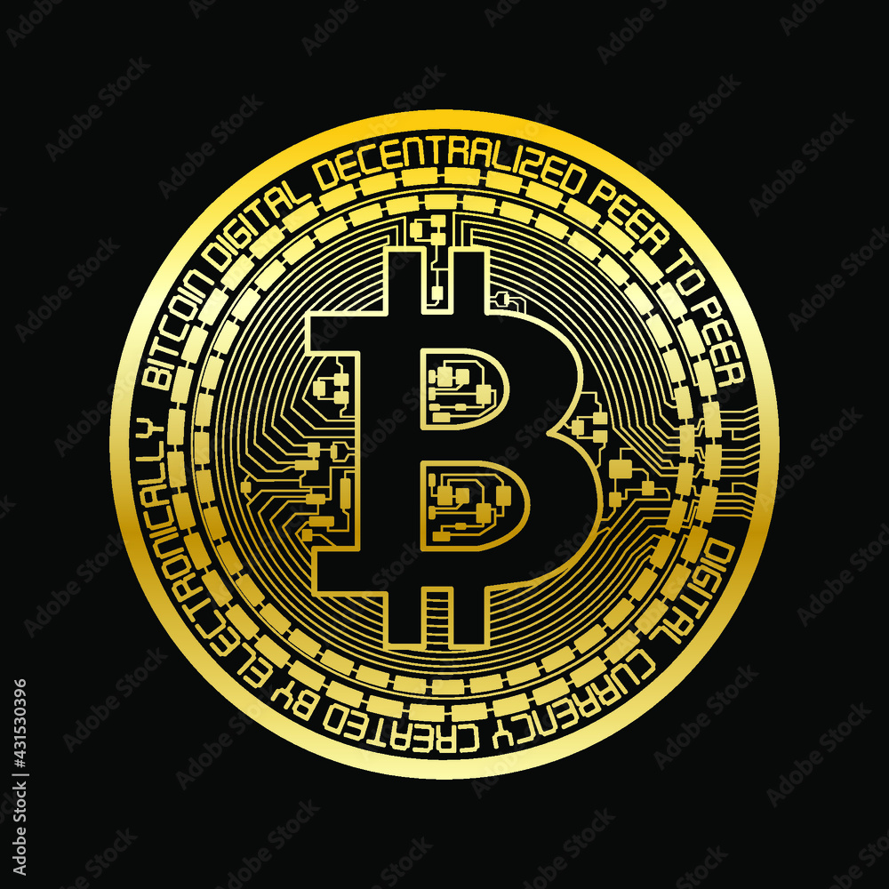Bitcoin Golden Vector Illustration Design Cryptocurrency 