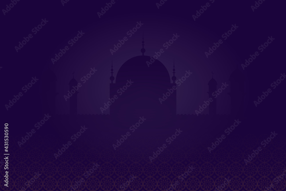 Naklejka premium Wallpaper of the Ramadan Kareem with mosque dark tone background. Design for Islamic or Muslim traditions with free space.Illustration.