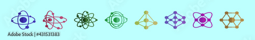 set of atomium cartoon icon design template with various models. vector illustration isolated on blue background