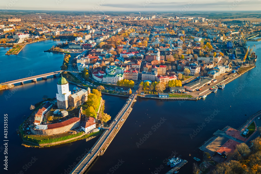View of the Vyborg castle and the historical part of the city