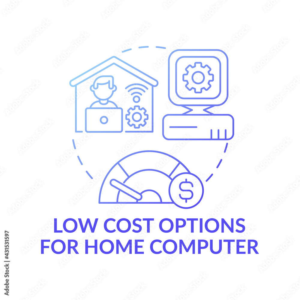 Low cost options for home computer dark gradient blue concept icon