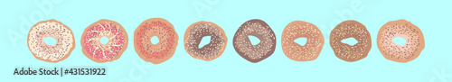 set of bagel cartoon icon design template with various models. vector illustration isolated on blue background