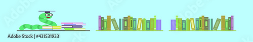 set of bookworm cartoon icon design template with various models. vector illustration isolated on blue background