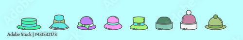 set of bonnet and hat cartoon icon design template with various models. vector illustration isolated on blue background