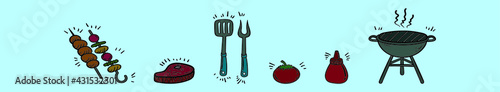 set of brochette food cartoon icon design template with various models. vector illustration isolated on blue background
