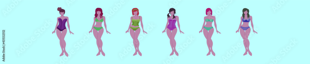 set of women wearing bustier cartoon icon design template with various models. vector illustration isolated on blue background set of women wearing bustier cartoon icon design template with various models. vector illustration isolated on blue background