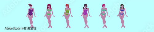 set of women wearing bustier cartoon icon design template with various models. vector illustration isolated on blue background