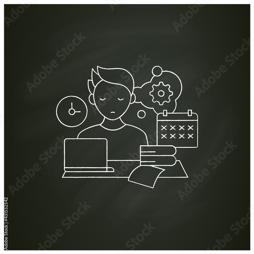 Defier procrastinator chalk icon.Avoid new tasks. Finding reasons not complete tasks.Procrastination concept. Isolated vector illustration on chalkboard