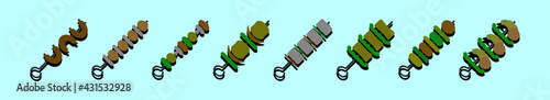 set of brochette food cartoon icon design template with various models. vector illustration isolated on blue background