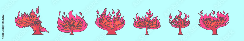 set of burning bush cartoon icon design template with various models. vector illustration isolated on blue background set of burning bush cartoon icon design template with various models. vector illustration isolated on blue background