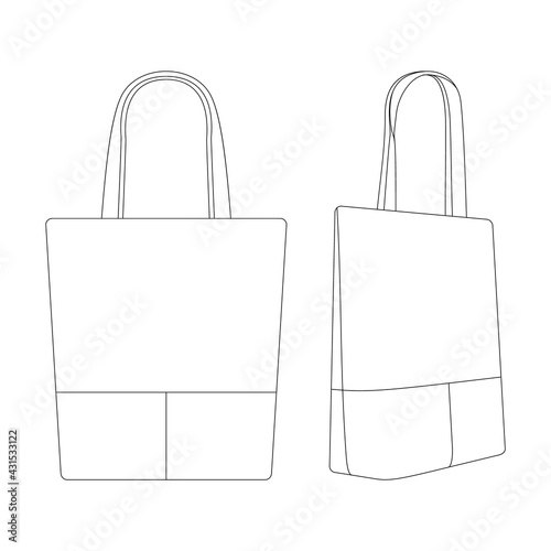 Template leather tote bag vector illustration flat sketch design outline