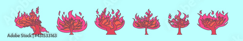 set of burning bush cartoon icon design template with various models. vector illustration isolated on blue background