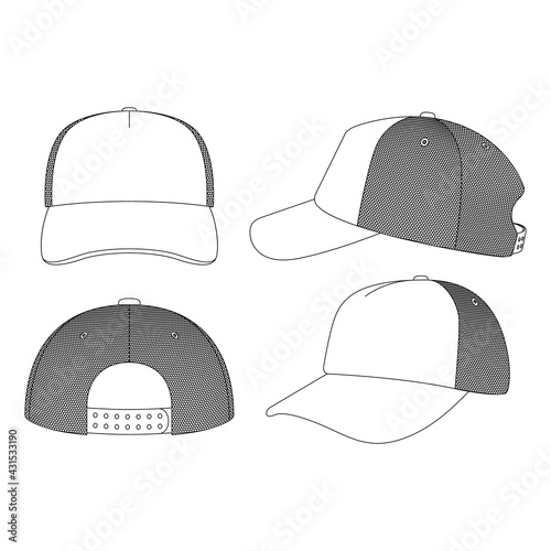 Template trucker cap vector illustration flat sketch design outline