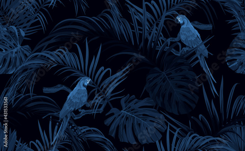 Dark blue monochrome tropic...