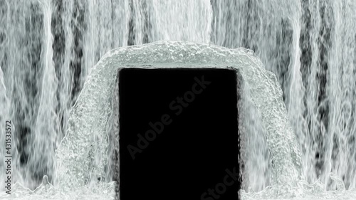 Waterfall texture loop isolated on black background. 4K for mapping 3d illustration.