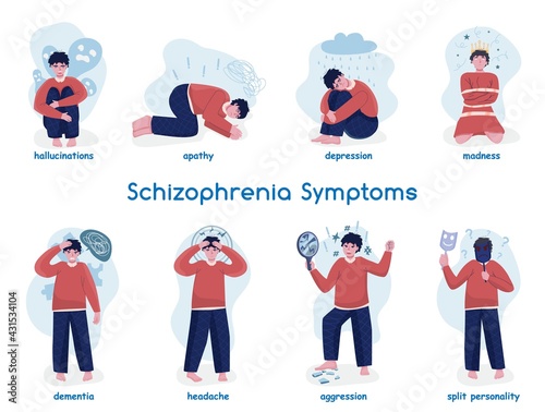 Schizophrenia symptoms icons collection. Editable vector illustration