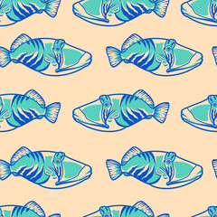 Wandcirkels Zee patronen Vissen patroon in vintage stijl  © Natalia