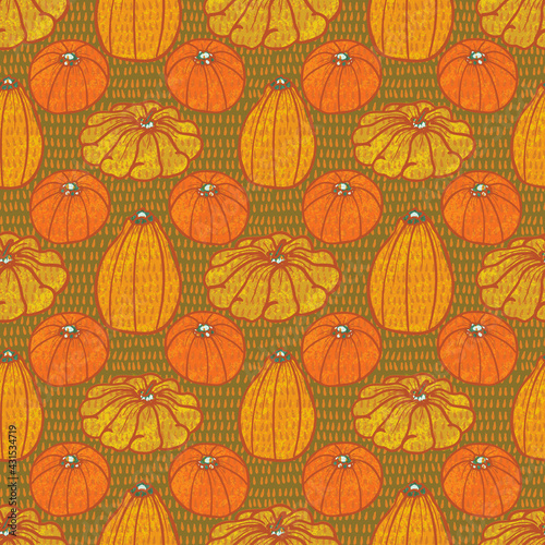 Squash vegetable background seamless vector pattern in a retro style.