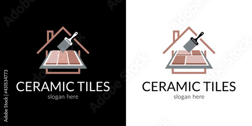 Stylish ceramic tiles logo in perspective