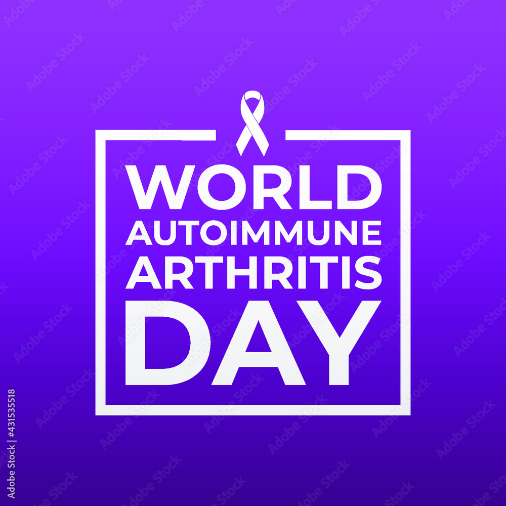 World autoimmune arthritis day modern creative banner, sign, design concept, social media post with awareness ribbon icon and white text on a purple abstract background.