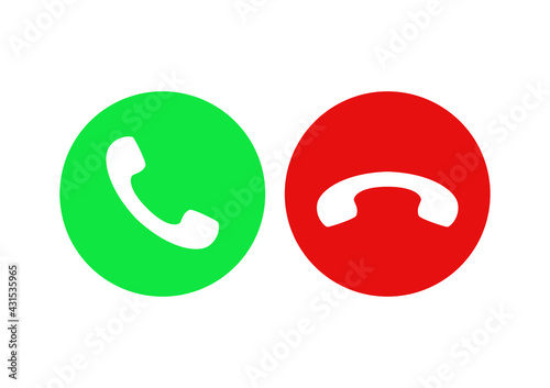 Answer and decline phone call flat buttons. Answer and decline call buttons isolated on white.